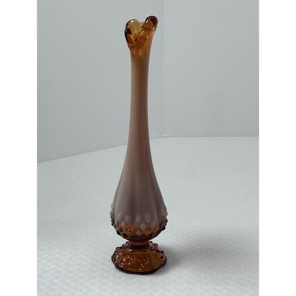 Vintage Fenton Bud Vase~Frosted Pink Opalescent Glass Swung Vase - Picture 2 of 11